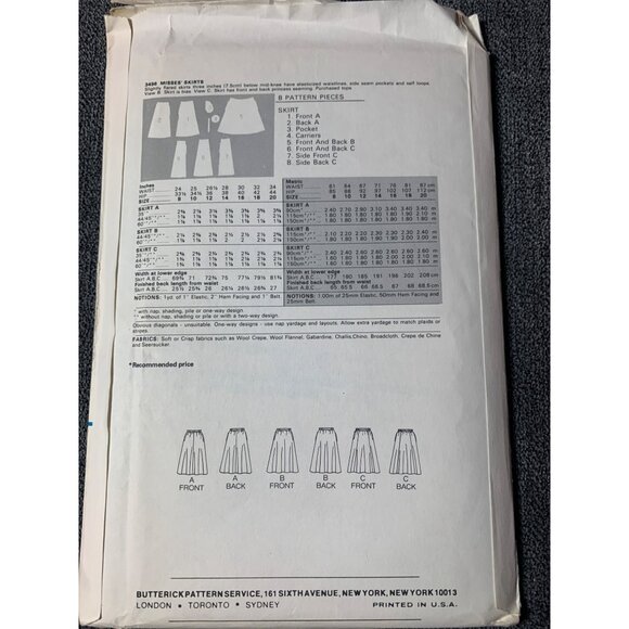 Butterick Misses Skirt Sewing Pattern sz 14 3496 - uncut - Picture 5 of 12